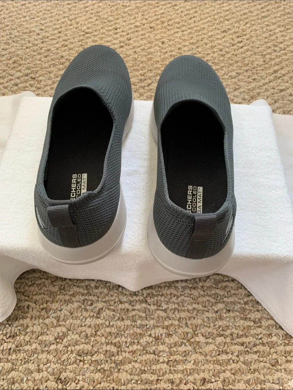 Skechers Men's Slip-On Mesh Loafers — Dark Gray with White Sole